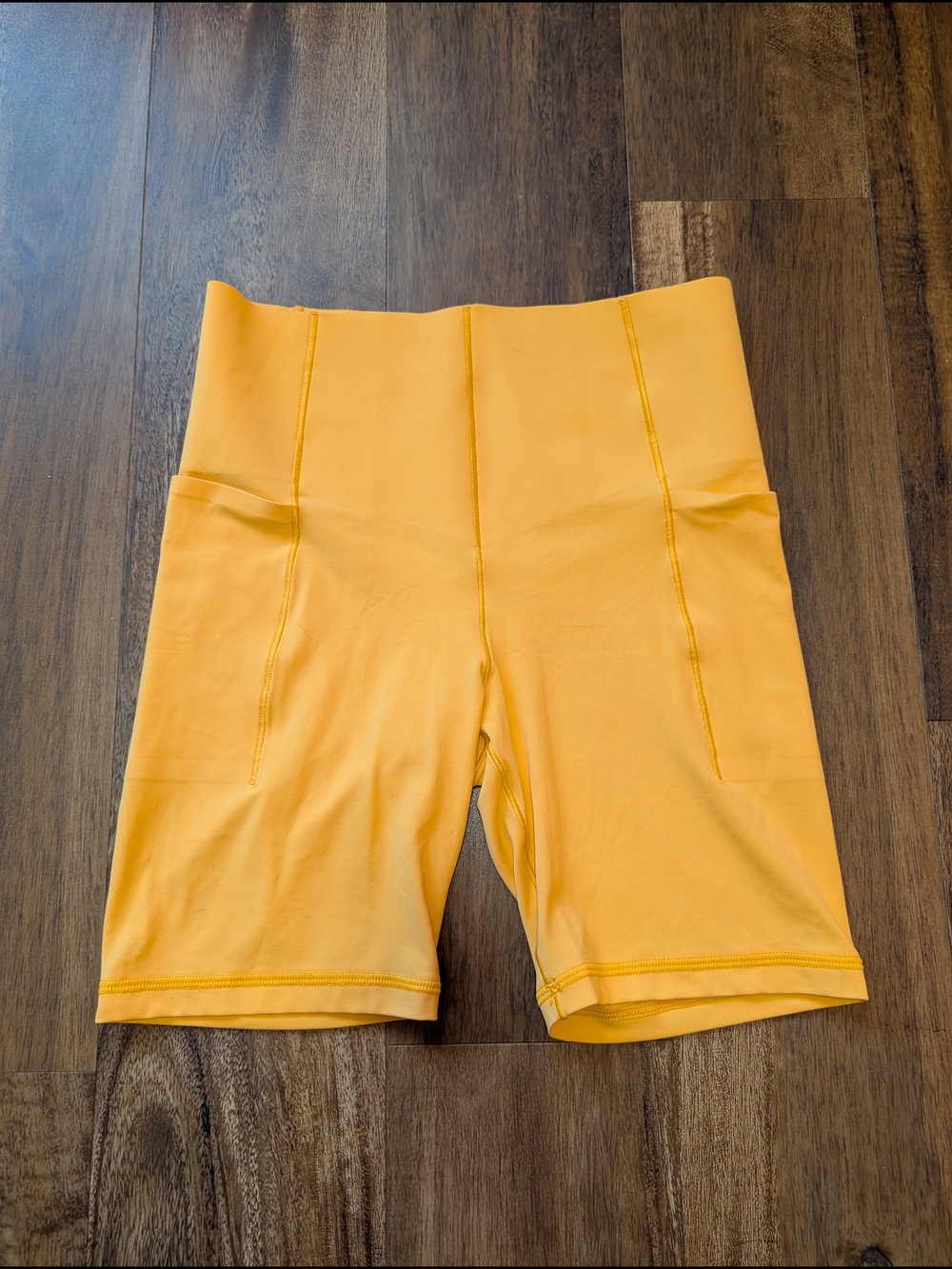 High-Rise Yellow Women’s Bike Shorts with Pockets